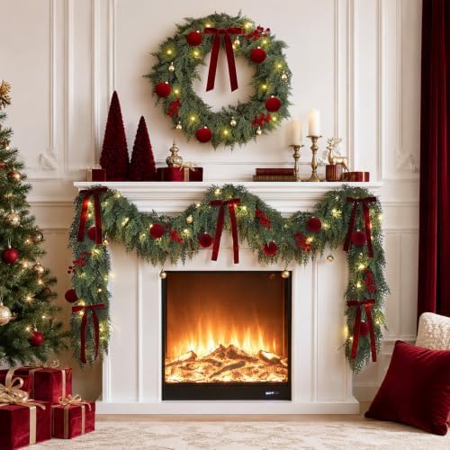 9FT Christmas Garland with Lights Ornaments Realistic Preit Cedar Garland