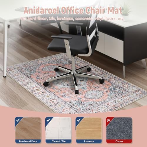 Anidaroel 36"x48" Chair Mat for Hardwood Floor/Tile Floor, Desk Chair Mat for Home Office, Under Desk Rug for Rolling Chair, Anti-Slip Office Rugs for Rolling Chairs, Large Floor Protector Rug