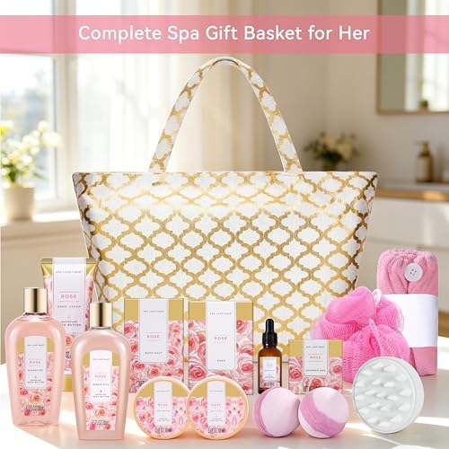 Spa Luxetique Rose 15pc Spa Gift Baskets Gifts for Women