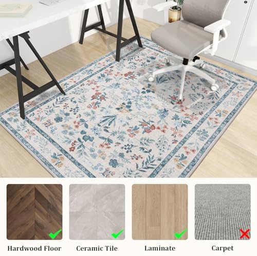 chakme Office Chair Mat for Hardwood Floor, 48"x36" Easy Glide Computer Desk Mat Protector for Rolling Chair Under Desk Rug Nonslip Backing, Machine Wash, (Floral)