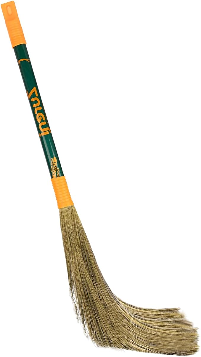 Zureni ZN-BR-08 Floor Broom with Natural Soft No Dust Grass Long Stick Jhadu for Home Pantry Office Cleaning (Random Colours)
