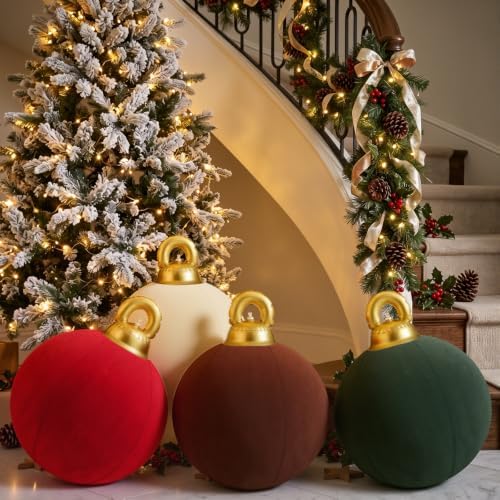 Jenaai 4 Pcs Giant Velvet Christmas Inflatable Ball Ornament 18"