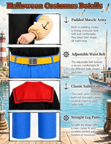Sailor Man Costume Halloween 7Pcs Adults Sailor Outfits