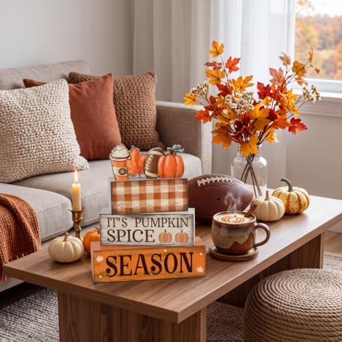 Lineshading 4 Pcs Fall Football Table Decor, Pumpkin Spice Coffee Bar Sign