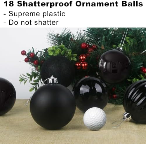 Black 3.2" Large Christmas Balls - Christmas Tree Decoration Ornaments Shatterproof Hanging Balls for Birthday Halloween Holiday Wedding Decorations Set of 18pcs