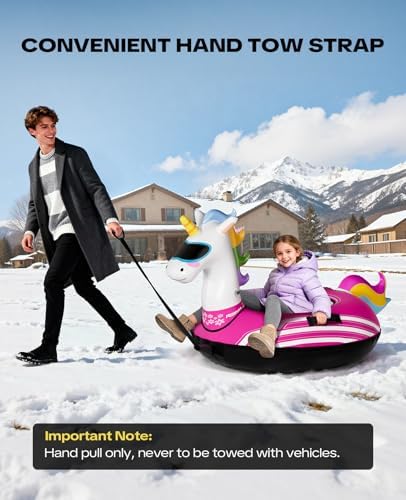 48'' Heavy Duty Snow Tube with Canvas Cover, Snow Sled for Kids & Adults