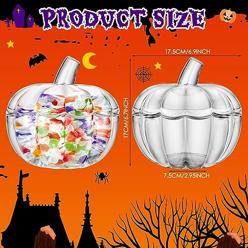 2 Pcs Glass Pumpkin Candy Jar with Lid Halloween Fall, 70 Oz,70 oz, Clear