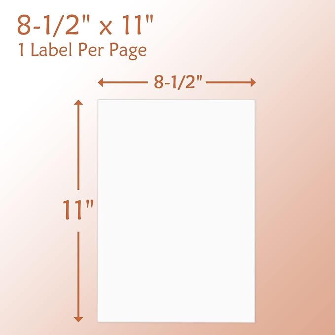 9527 Product 100 Sheets Sticker Labels 8-1/2" x 11" Shipping Address Labels for Laser/Ink Jet Printer,100 Labels.