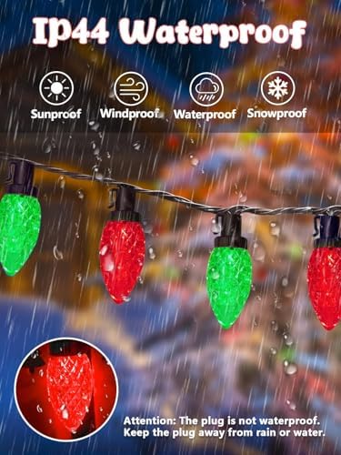 2 Pack Connectable C9 Christmas Lights Outdoor 66 FT 100 LED Red and Green