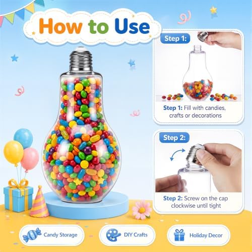 Tessco for you 36 Pcs 16.9 Oz/ 500 ml Plastic Light Bulb Jars Clear Plastic Candy Jars Bulb Vase Christmas Ornament Storage Container with Lid Fillable Ornament for Candy DIY Craft Hanging(Silver)
