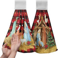 Christmas Holy Night Kitchen Towels with Hanging Loop Jesus Nativity Red Buffalo Plaid Hand Tie Towels Winter Holiday Xmas Soft Absorbent Bath Towel Oven Stove Dish Cloth Set of 2