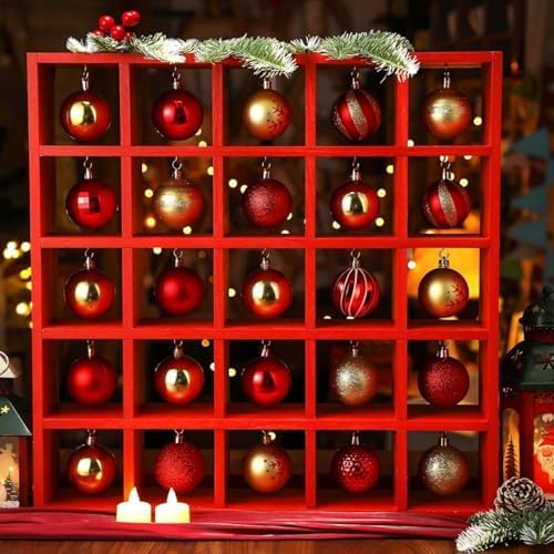 Cinnvoice Christmas Ornament Displays Rack, Red, 25 Compartment