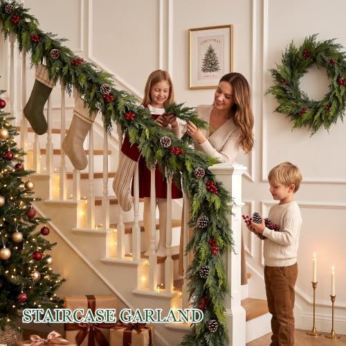 Realistic Christmas Cedar Garland Decor - 9FT Real Touch,Fluffy for Mantle