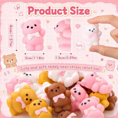 Thenshop 20 Pcs Bear with Pink Bow Balls 4 Colors Coquette Party Favors