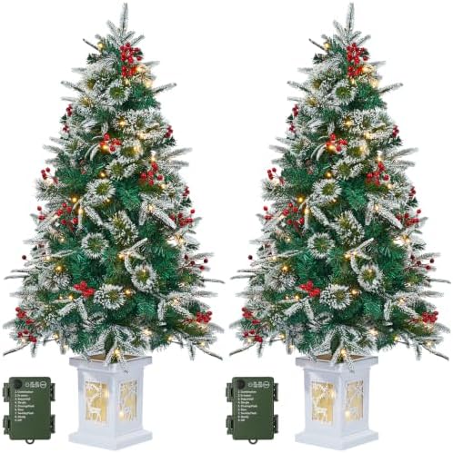 4 FT Pre-Lit Artificial Christmas Tree with Vintage Potted Base, 2 Pack