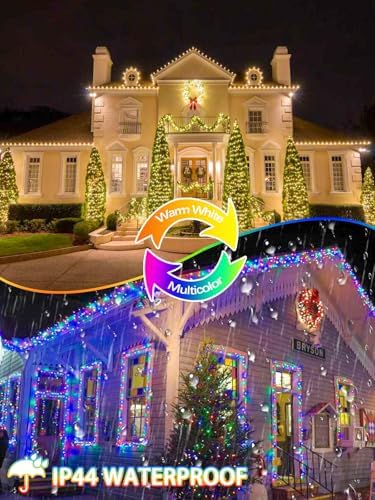 2 Pack 200LED Christmas Lights Indoor Outdoor Warm White to Multicolor
