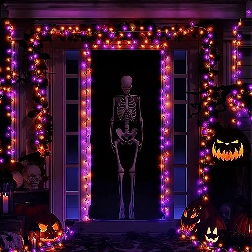 TW SHINE Halloween Lights, 1000 LED 328FT Halloween Lights Outdoor Plug in with 8 Modes, Remote Waterproof String Lights Outdoor Indoor Decorations for Xmas Party Yard Decor, Purple & Orange