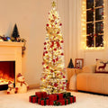 9Ft Pre-Lit Snow Flocked Pencil Christmas Tree, Fir Hinged Slim Skinny Corner Xmas Tree with 310 Incandescent Warm White Lights & Snow Branch Tips, White