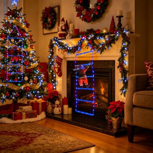 Toodour LED Christmas Light - 2.5FT Christmas Decorative Ladder Lights with Santa Claus, Xmas Decorations Light for Indoor Outdoor, Window, Garden, Home, Wall, Xmas Tree Decor - Blue