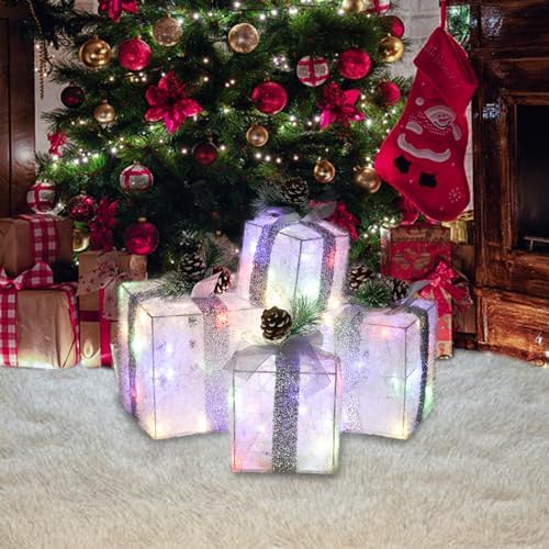 Set of 4 Christmas Lighted Gift Boxes, Multicolor Holiday Decor