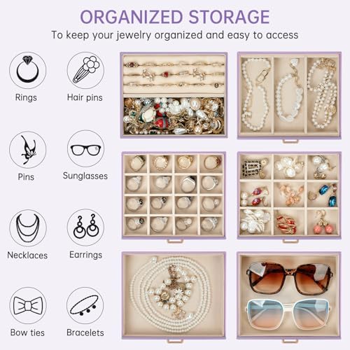 AKOZLIN 6-Tier Jewelry Box Organizer 5 Drawers Storage Medium Violet