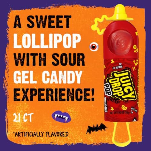 Juicy Drop Sweet & Sour Lollipop Variety Party Pack - 21 Count Sweet Lollipop Suckers & Sour Gel in Assorted Fruity Flavors - Fun Candy For Birthdays And Parties - Candy Variety