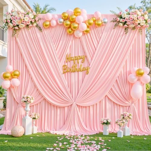 10 Panels Blush Pink Backdrop Curtain for Parties Wedding Wrinkle Free Pink Photo Curtains Backdrop Drapes Fabric Decoration for Baby Shower Birthday Party 50ft(W) x 10ft(H)