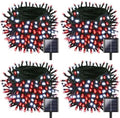 OZS 4 Pack 320LED Solar Christmas String Lights Outdoor, Waterproof 8 Modes Solar Tree Light, Green Wire Christmas Lights Outdoor for Garden, Party, Wedding, Christmas Decorations (Red&Cool White)