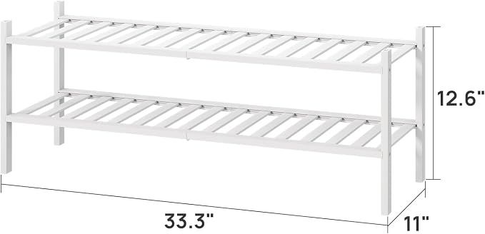 viewcare Long Shoe Rack for Entryway,Shoe Organizer for Hallway Closet, Bamboo Wood Shoe Racks for Indoor Outdoor (White, 2-Tier Long)