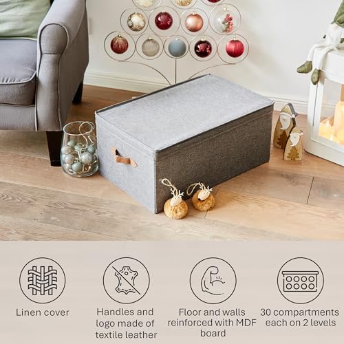 LOVE IT STORE IT Premium Storage Box for Christmas Baubles - Box for Fabric Christmas Tree Decorations - 30 Compartments, Tray Completely Removable - Grey - 58 x 36 x 25 cm
