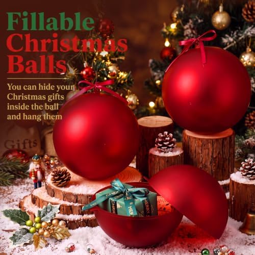 Weysat 4 Pcs Large Fillable Christmas Ball Ornaments, Matte Red, 10 Inch