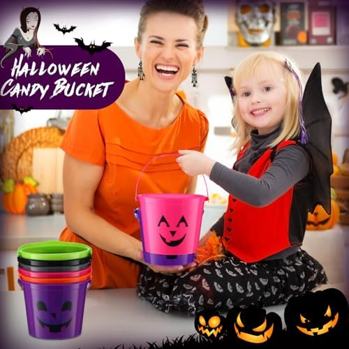 Jenaai 60 Pcs Halloween Pumpkin Buckets Bulk Small Plastic Candy Buckets