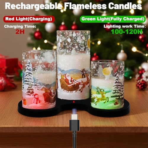 Santa Claus Glass Flameless Candles Rechargeable Battery Operated