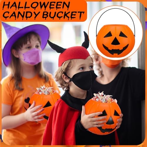 Beeveer 8 Pcs Plastic Pumpkin Buckets, Halloween Candy Baskets, Funny