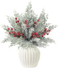 80 Pcs Artificial Christmas Snow Pine Branches Red Berry Stems Faux Sprigs