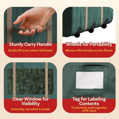 Elf Stor Christmas Tree Storage Bag with Wheels, Green, 67” x 28” x 24”