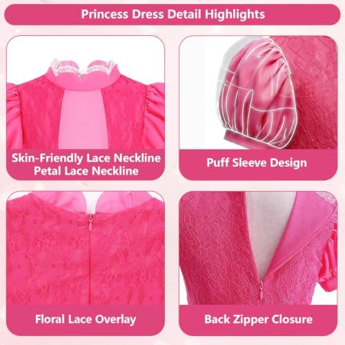 Kids Princess Costume Girls Pink Halloween Princess Dress with Accessories