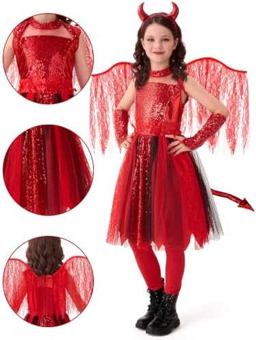 Spooktacular Creations Halloween Devil Costume Kids, Red Devil Costume for Girls for Child Halloween Cosplay Themed Parties