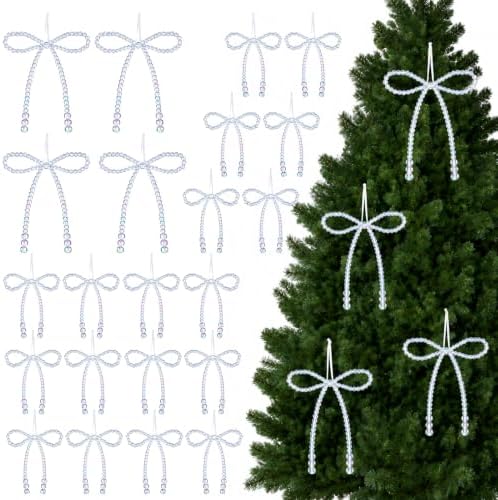 DIYDEC 24pcs Christmas Bow Ornament 7&4.5In Tree Topper Hanging Decor