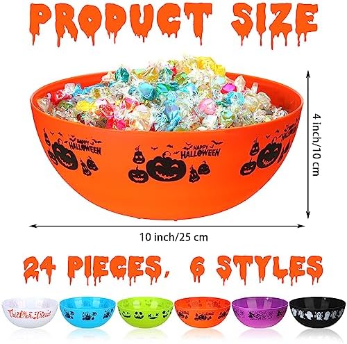 Didaey 24 Pack Halloween Candy Bowls Bulk, Large Plastic Serving Bowls
