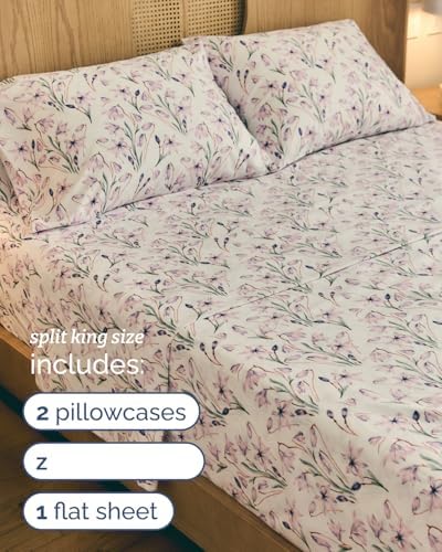 Split King 5 Piece Floral Sheet Set - Soft, Breathable & Cooling - Iris