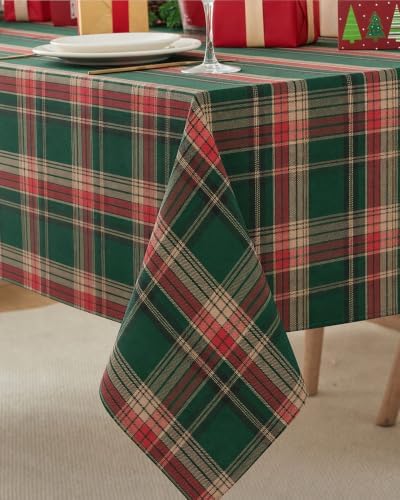 Christmas Tablecloth Square, Tartan Plaid, 60x60 Inch