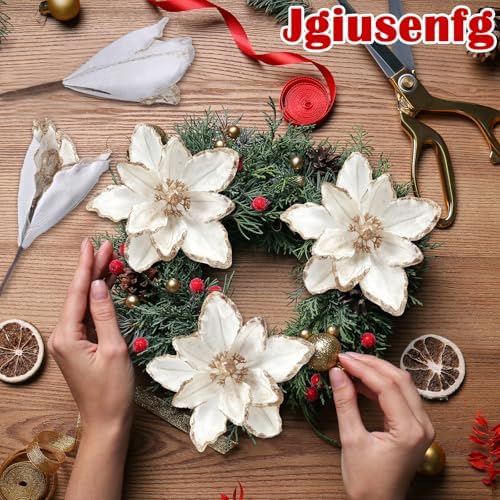 Thiccywoov 8 Pack Large 12'' Christmas Velvet Magnolia Flowers, White