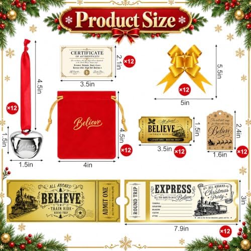 84 Pcs Christmas Believe Bell Golden Ticket Gifts Set Xmas Tree Ornaments