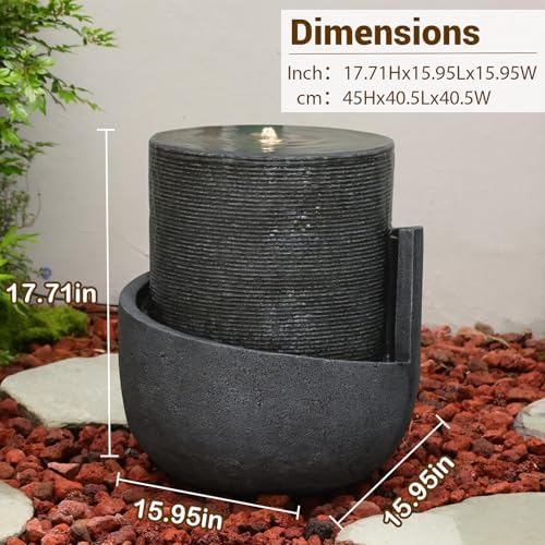 Sunlinua 18H Modern Outdoor Water Fountain with Led Lights