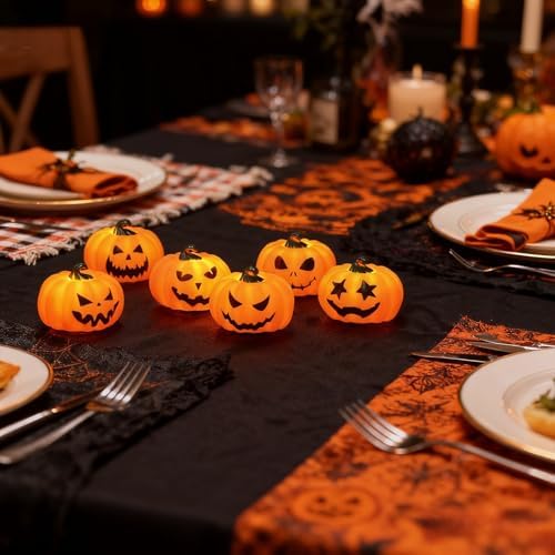 Wondise 6Pack Halloween Pumpkin Tea Lights with Remote and Timer