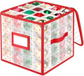 BlessedSeason Christmas Ornament Storage Box with Adjustable Dividers, Store up to 64 3-inch or 36 4-inch Christmas Ornaments, Plastic Xmas Storage with Zippered Closure & Two Handles