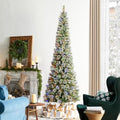 Glitzhome 9ft Prelit Christmas Tree, Artificial Christmas Trees, Portland Cashmere Pine Pencil Tree with 350 Warm White/Multi-Color C3 Clear LED Lights, 9 Function w/Remote Control, Easy Assembly