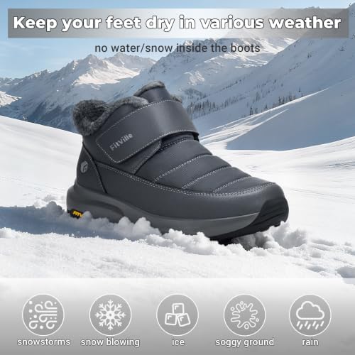 FitVille Snow Boots for men Winter Shoes Fur Lining Waterproof Extra Wide Boots for Men Heat Lock Technology for Outdoor