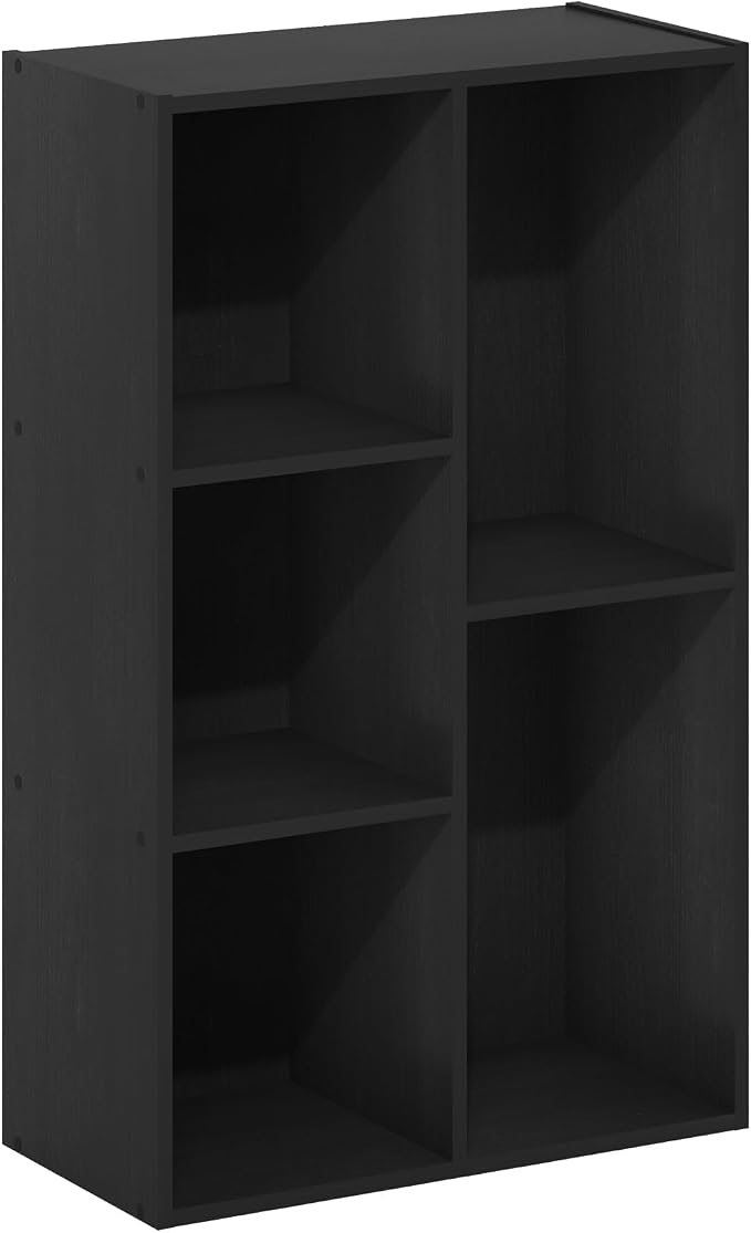Furinno LUDER Book Shelf, 5-Cube Bookshelf, Reversible Bookcase, 9.4 x 19.5 x 31.5, Easy Assembly, for Living Room, Bedroom, Home Office, Blackwood